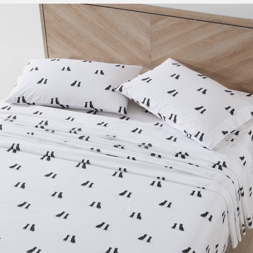 Eddie‎ Bauer Home FULL Size Bed 100% Cotton 4pc Sheet Set Black Lab Labrador Dog